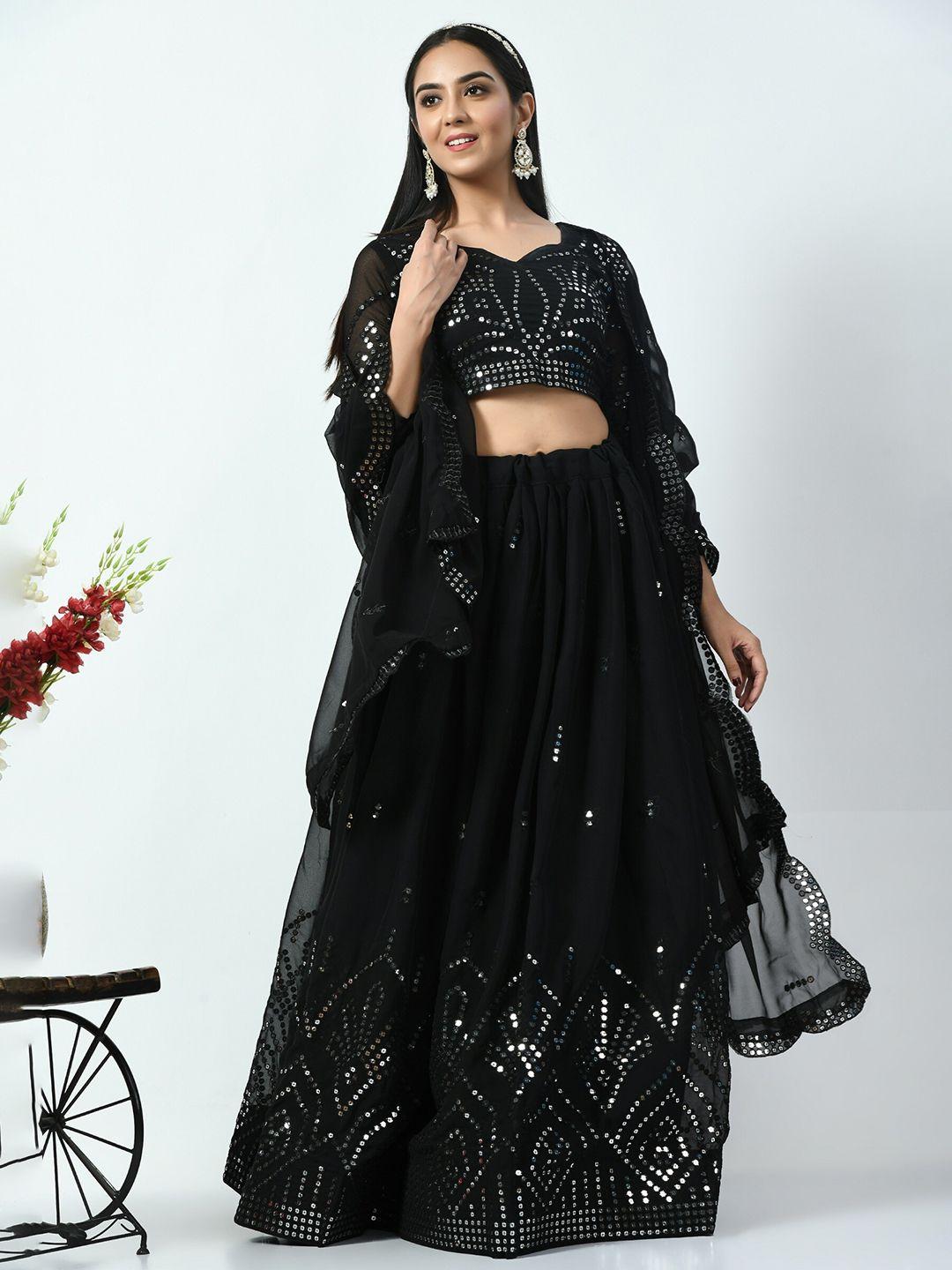 angroop black embellished sequinned semi-stitched lehenga & unstitched blouse with dupatta
