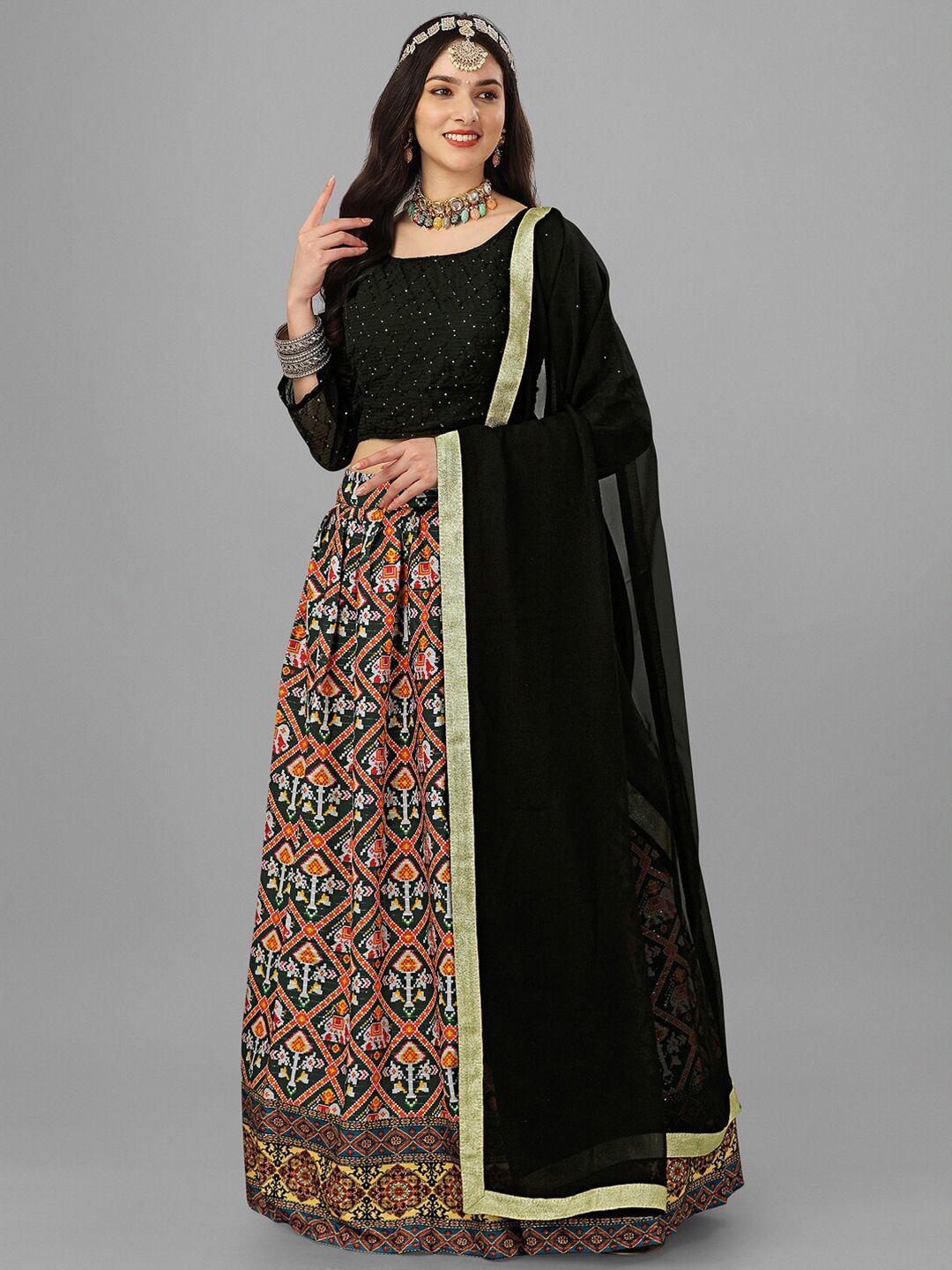 angroop embellished satin semi-stitched lehenga & unstitched blouse with dupatta