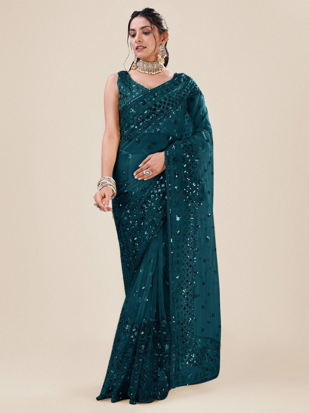 angroop embellished sequinned net saree