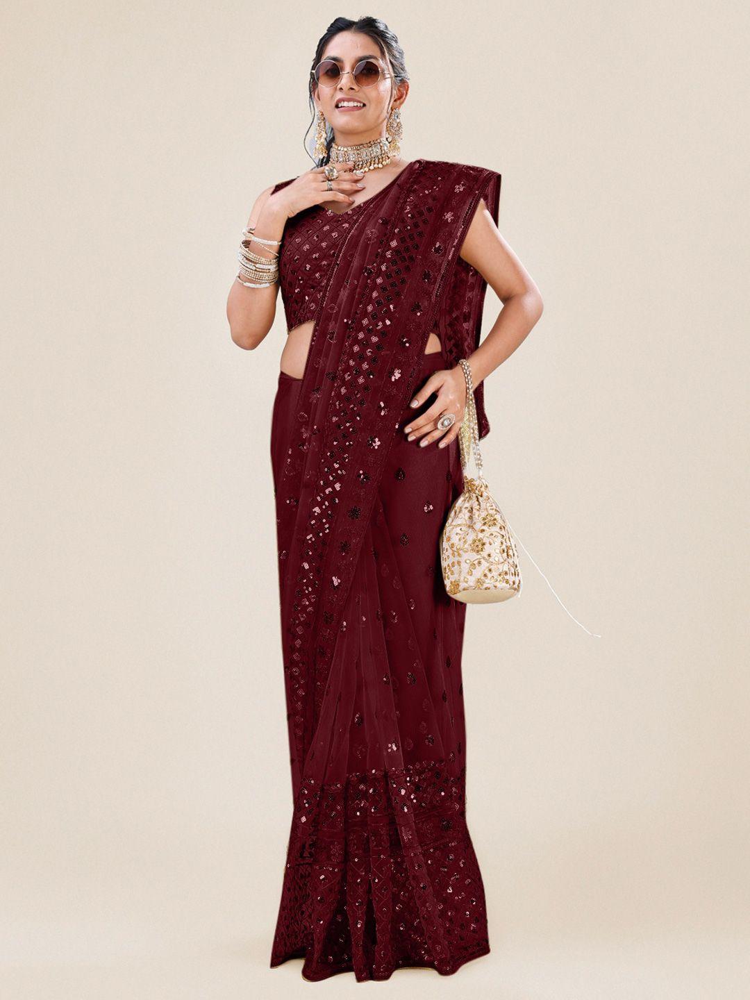 angroop embellished sequinned net saree