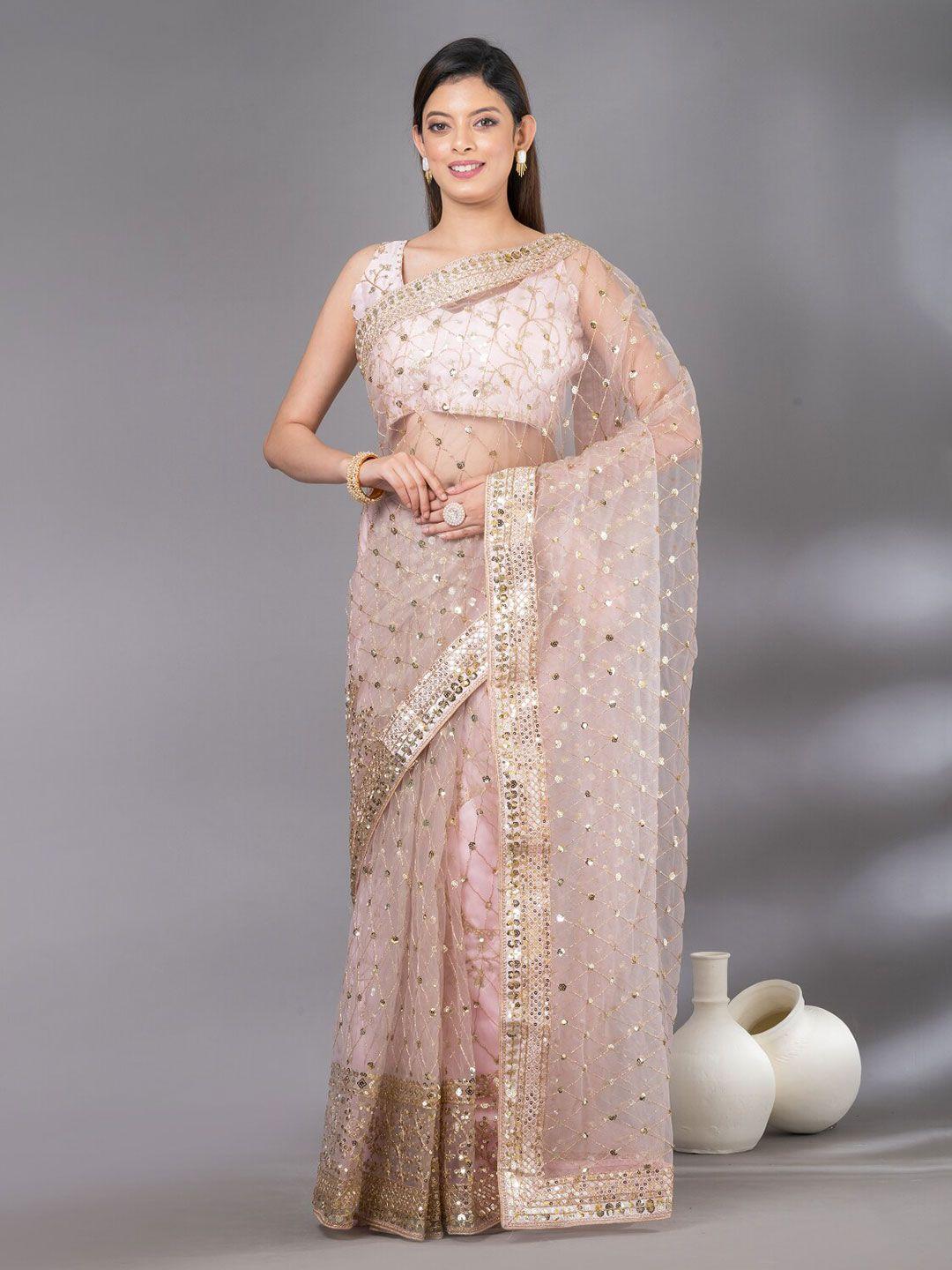 angroop embellished sequinned net saree