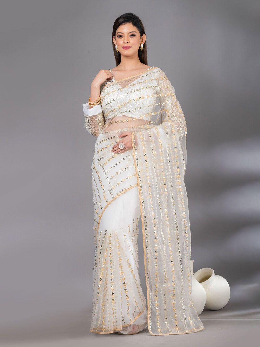 angroop embellished sequinned net saree