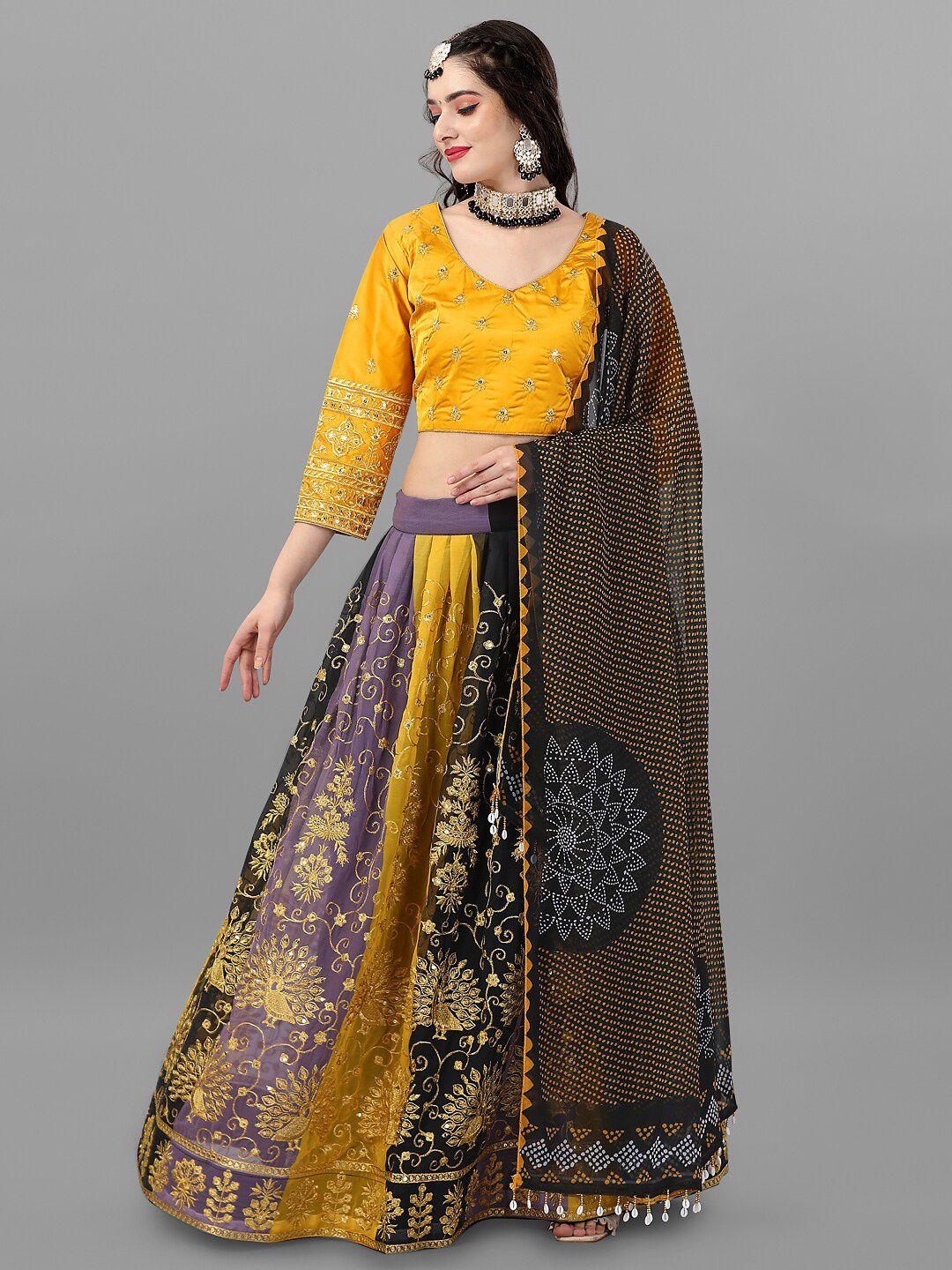 angroop embellished thread work semi-stitched lehenga & unstitched blouse with dupatta