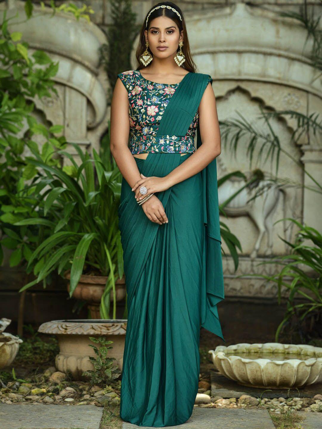 angroop embroidered belted saree