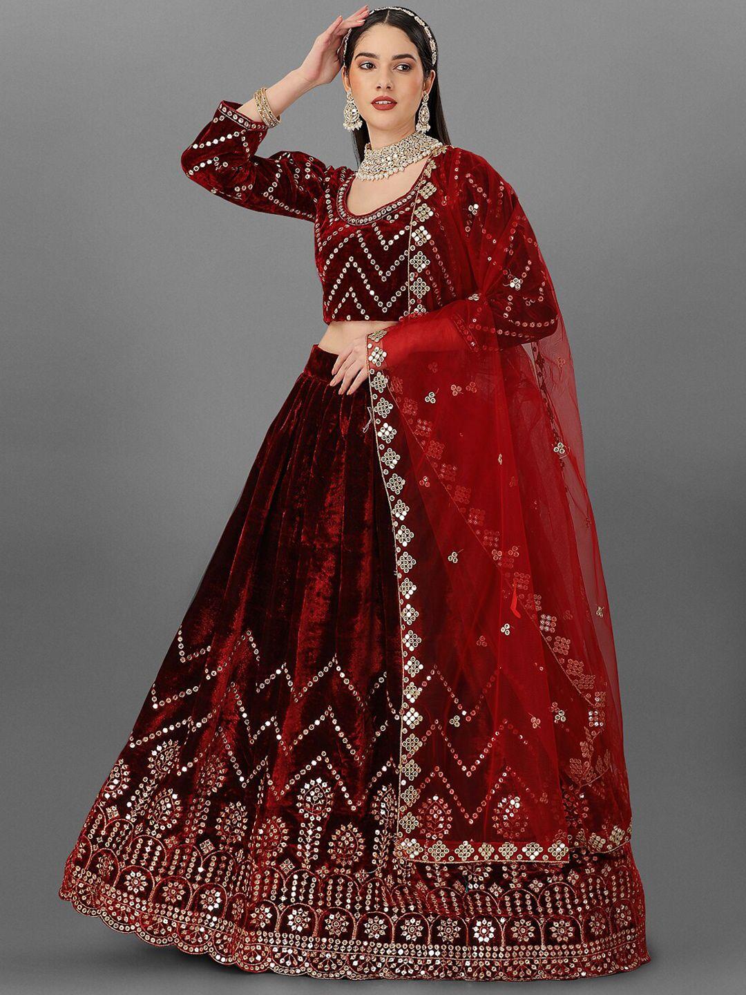 angroop embroidered mirror work semi-stitched lehenga & blouse with dupatta