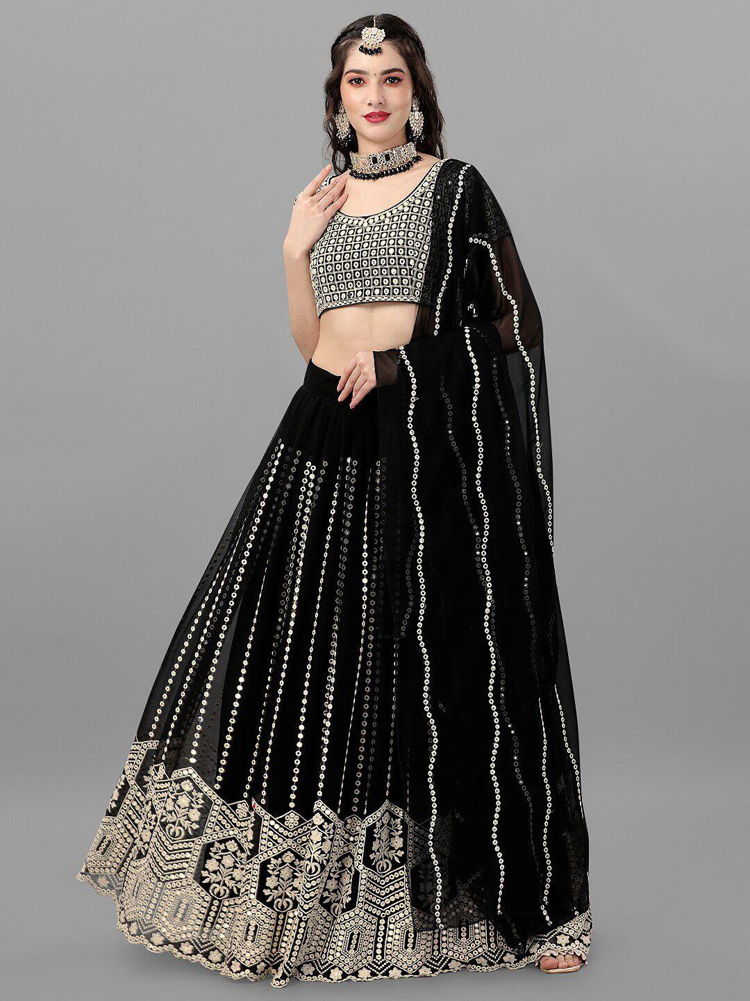 angroop embroidered mirror work semi-stitched lehenga & unstitched blouse with dupatta