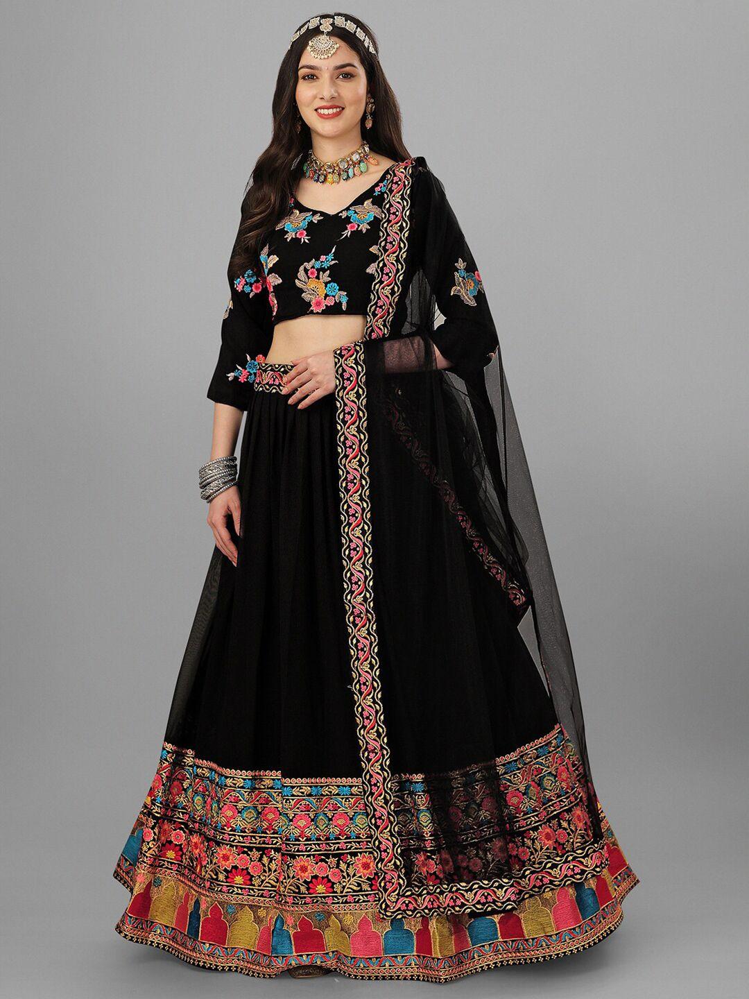 angroop embroidered satin semi-stitched lehenga & unstitched blouse with dupatta