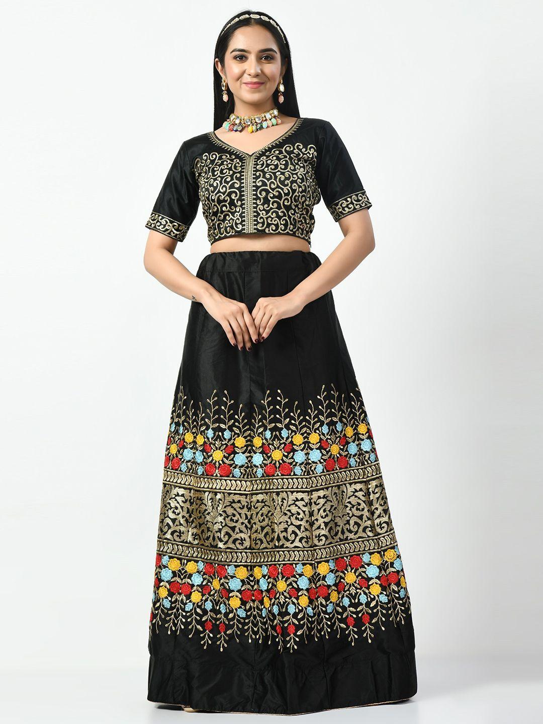 angroop embroidered semi-stitched lehenga & unstitched blouse with dupatta