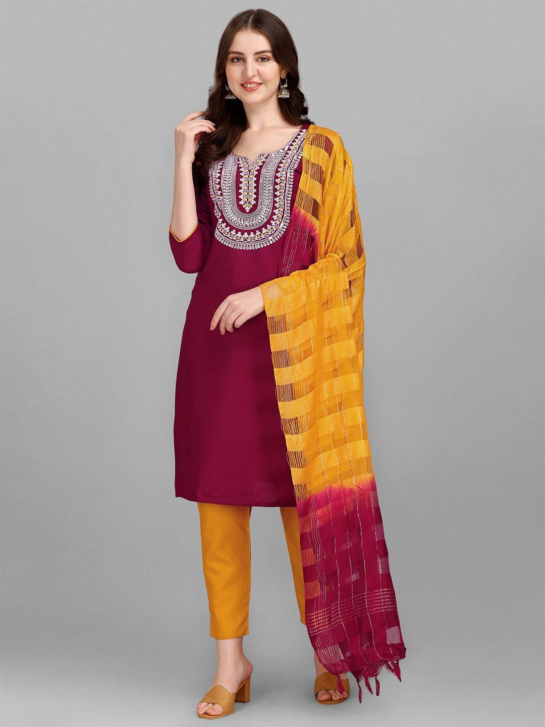 angroop embroidered straight kurta with trousers & dupatta