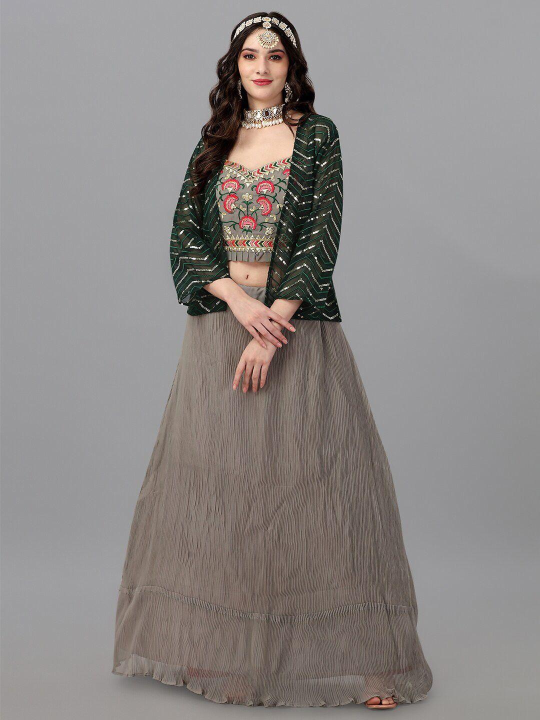 angroop embroidered thread work semi-stitched lehenga & unstitched blouse with dupatta