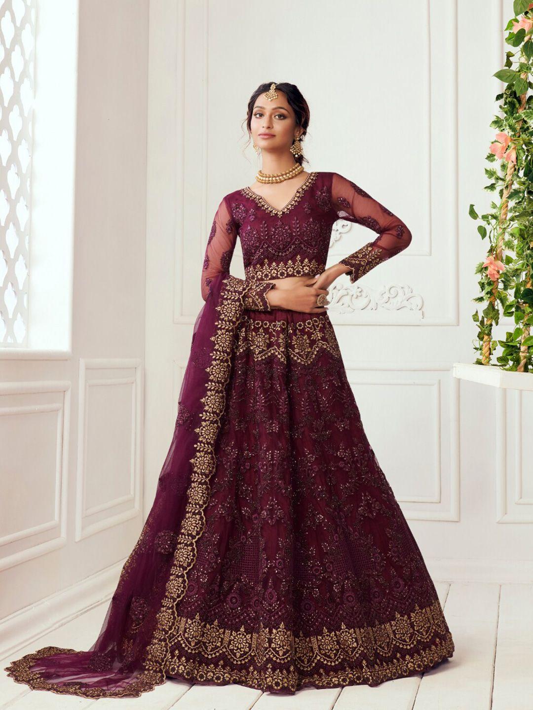 angroop embroidered thread work semi-stitched lehenga & unstitched blouse with dupatta