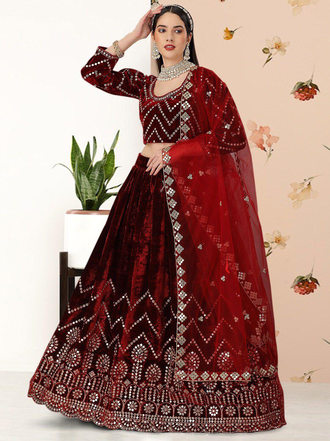 angroop embroidered thread work semi-stitched lehenga & unstitched blouse with dupatta