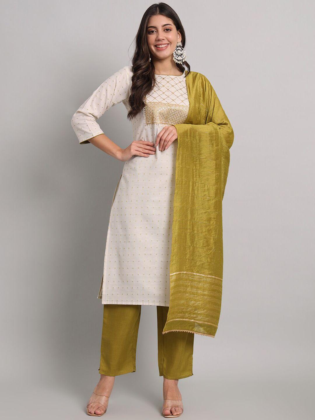 angroop floral embroidered regular straight kurta with trousers & dupatta