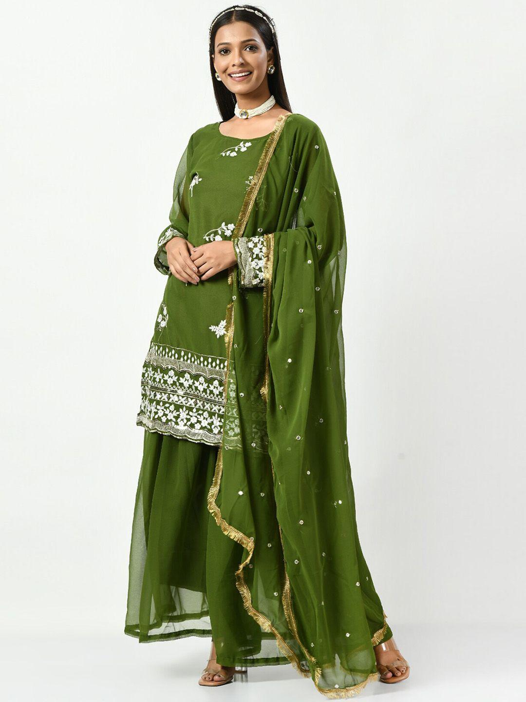 angroop floral embroidered sequined kurta & sharara with dupatta