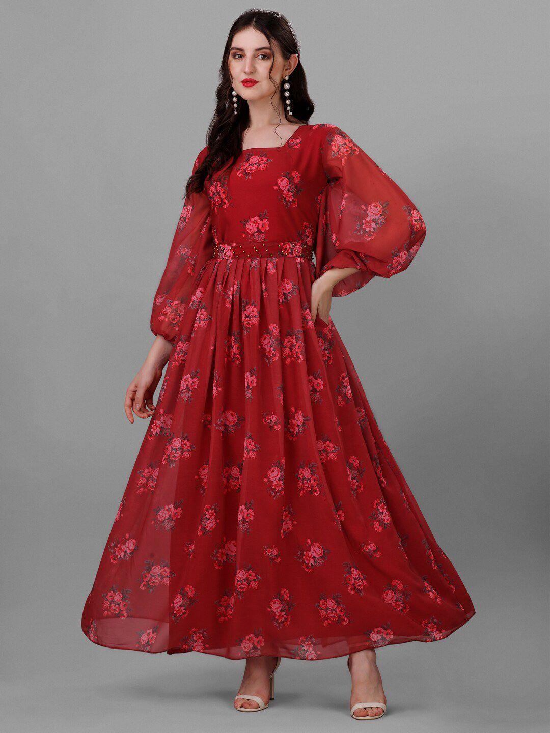 angroop floral printed bishop sleeved maxi dress