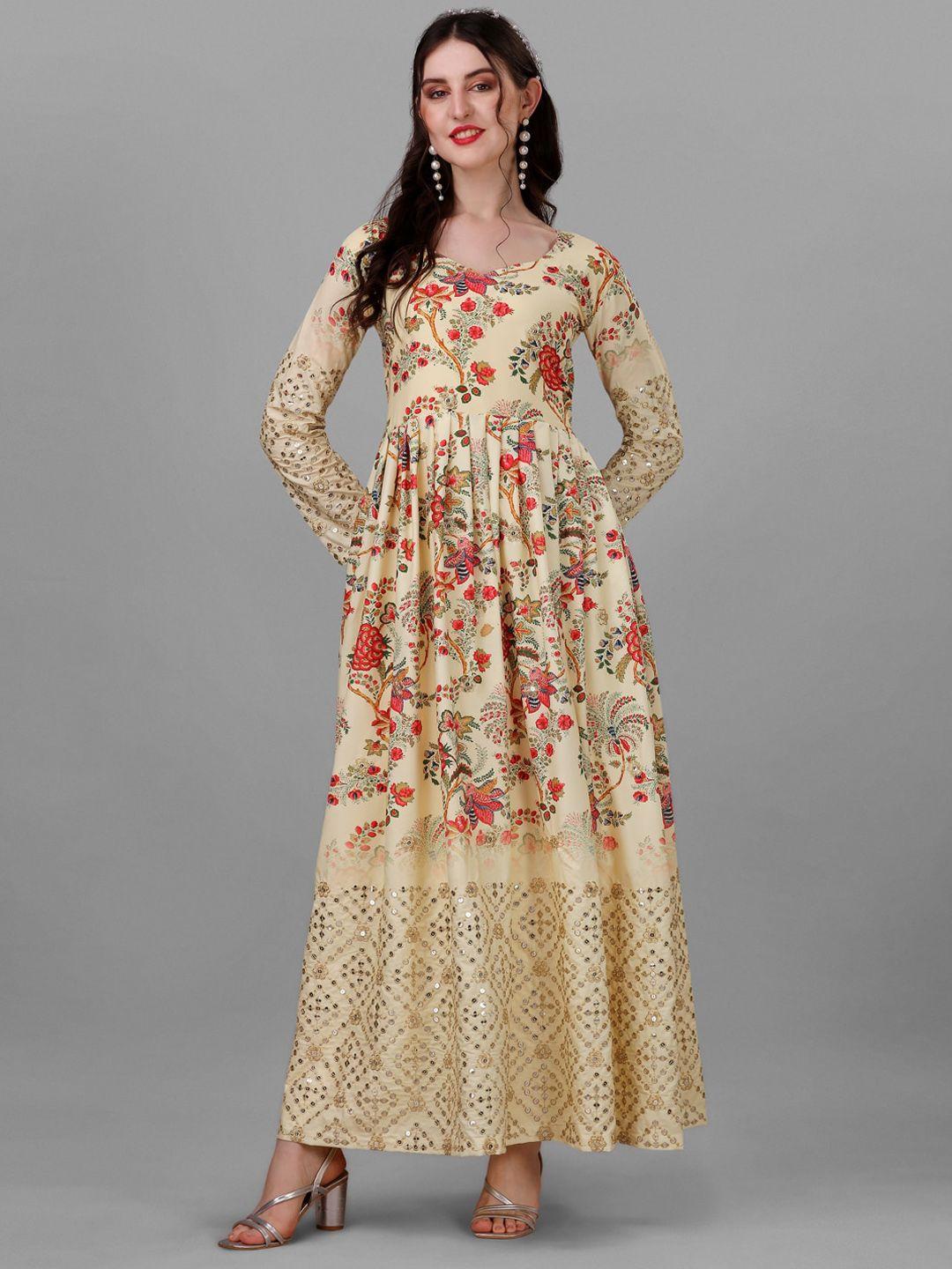 angroop floral printed sequins worked anarkali kurta