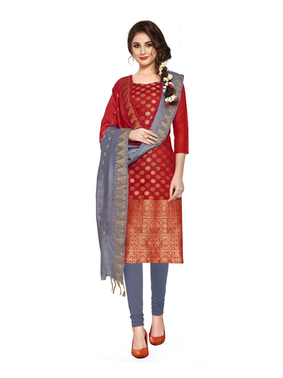 angroop red & grey unstitched dress material