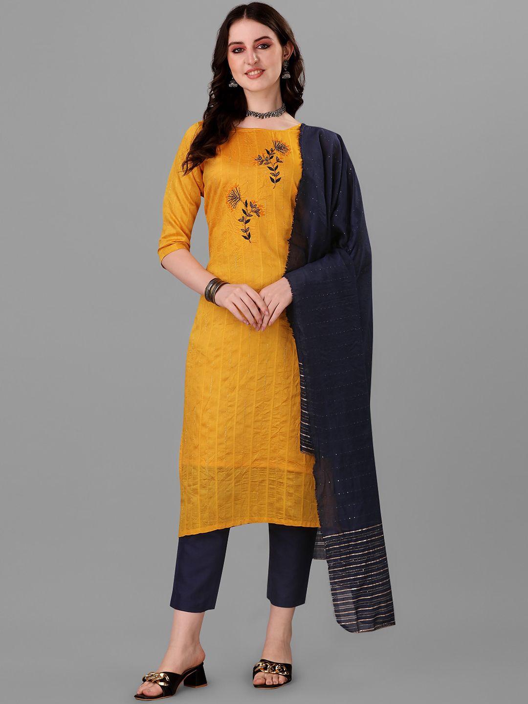 angroop round neck floral embroidered kurta with trousers &  dupatta