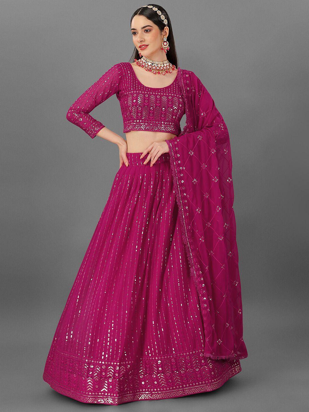 angroop sequin embroidered semi-stitched lehenga & unstitched blouse with dupatta