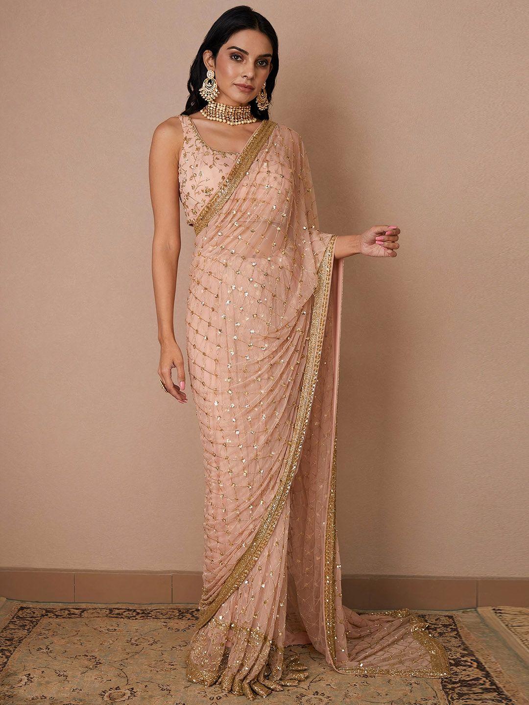 angroop woven design embellished sequinned designer net saree