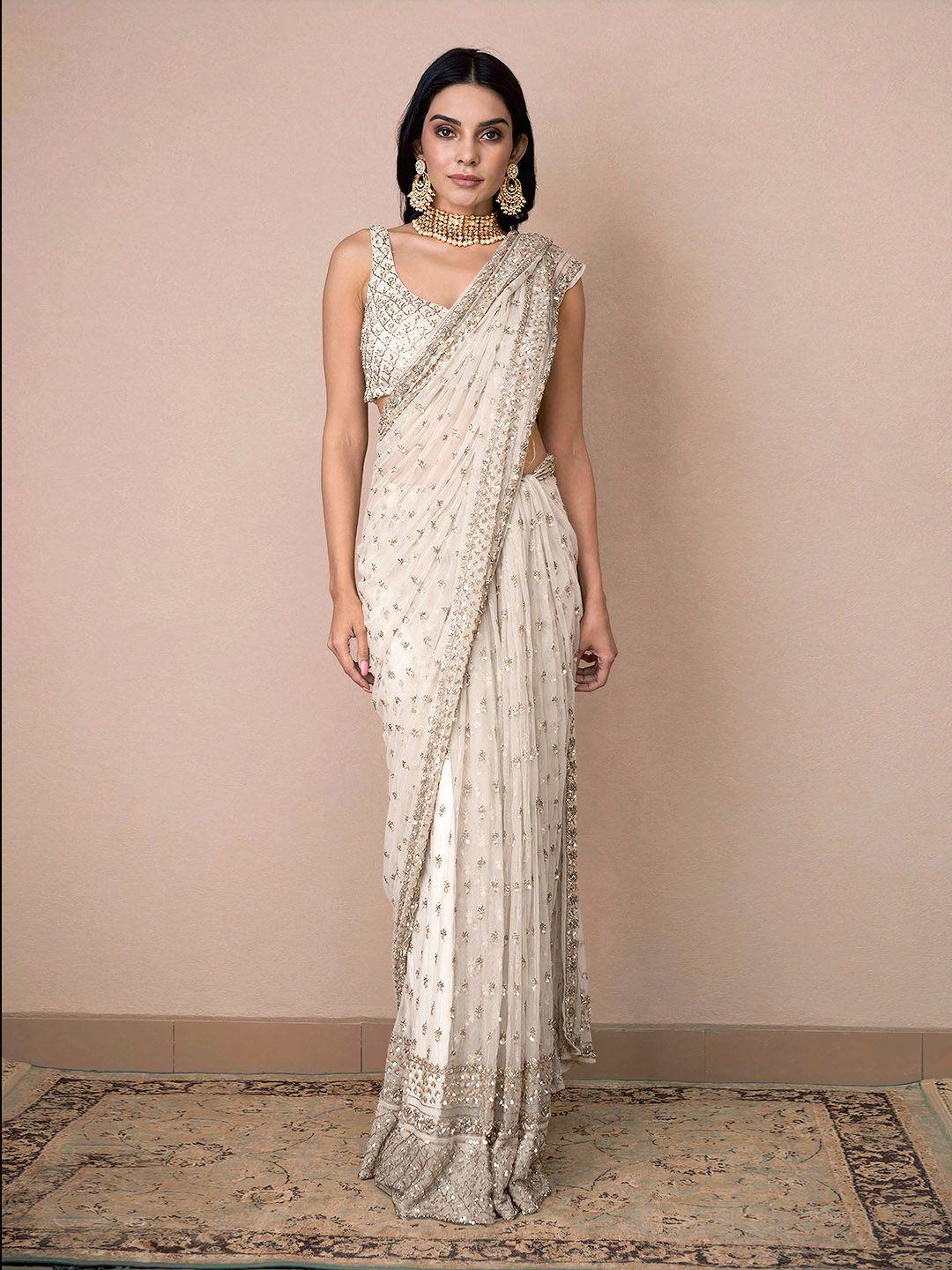 angroop woven design embellished sequinned net saree