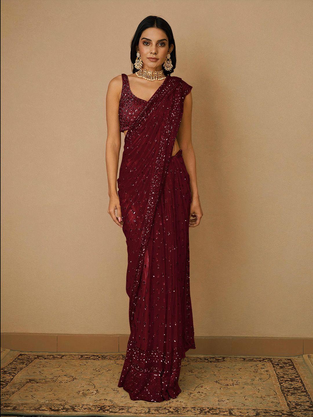 angroop woven design embellished sequinned net saree