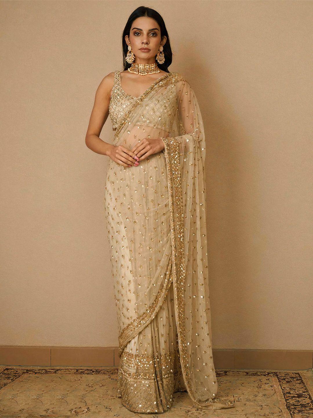 angroop woven design embellished sequinned net saree