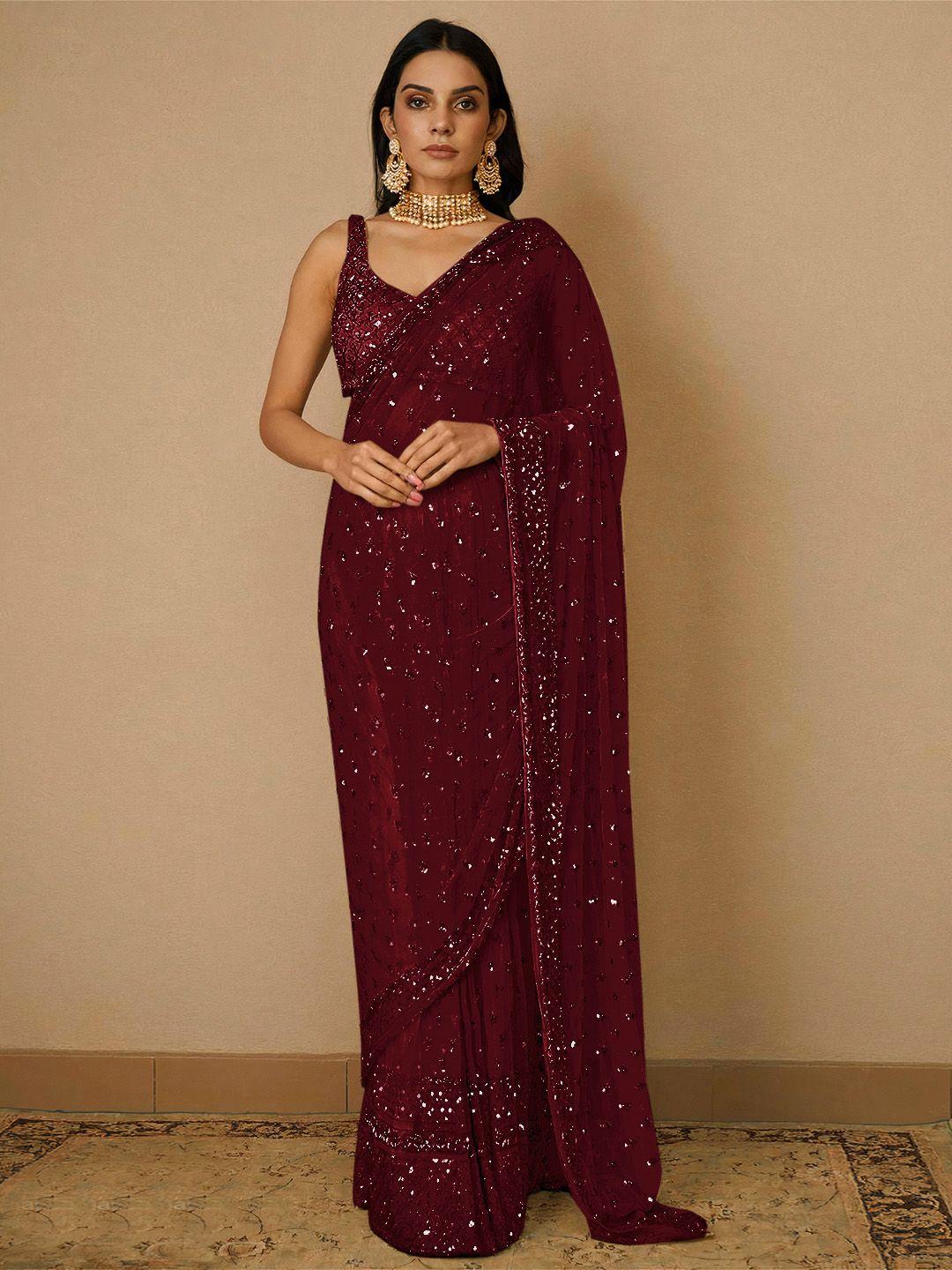 angroop woven design embellished sequinned net saree