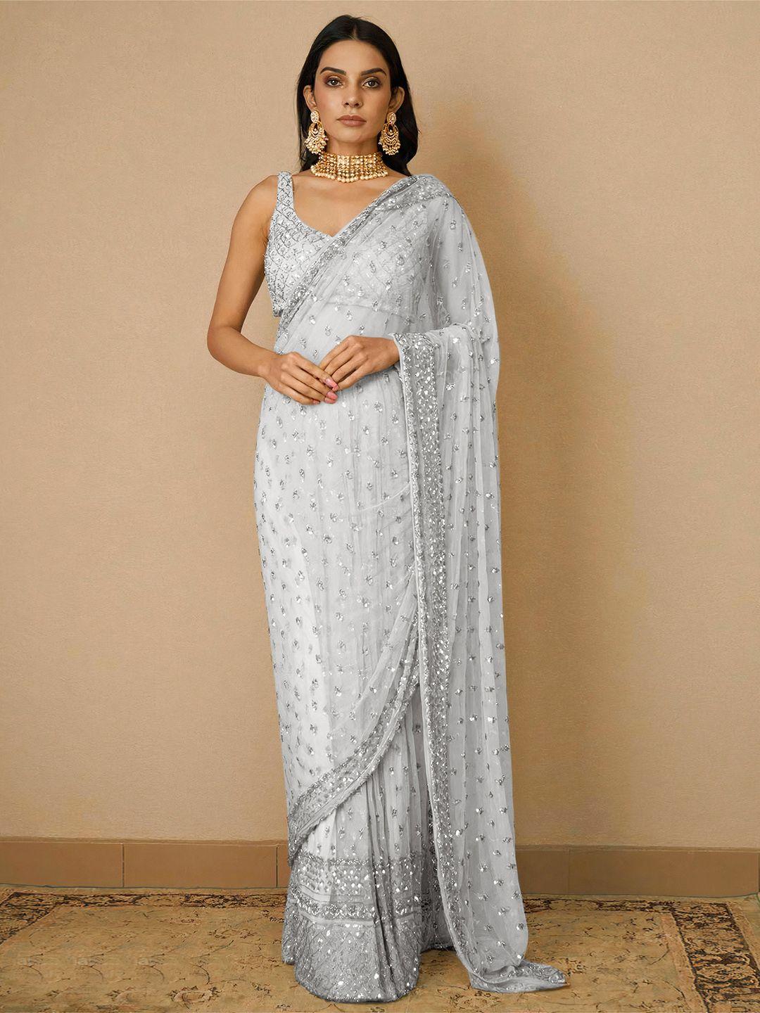 angroop woven design embellished sequinned net saree