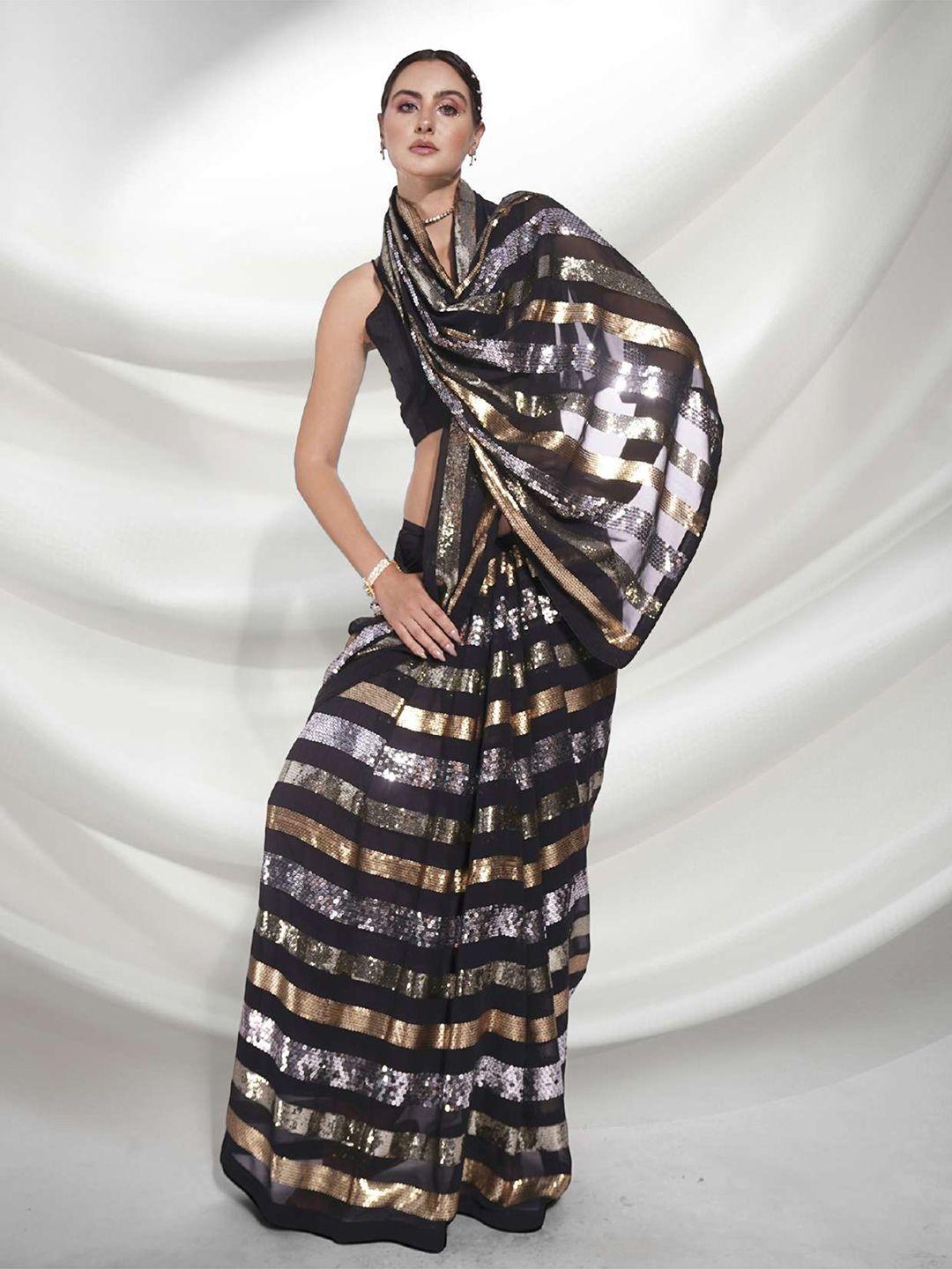 angroop woven design embellished sequinned pure georgette saree