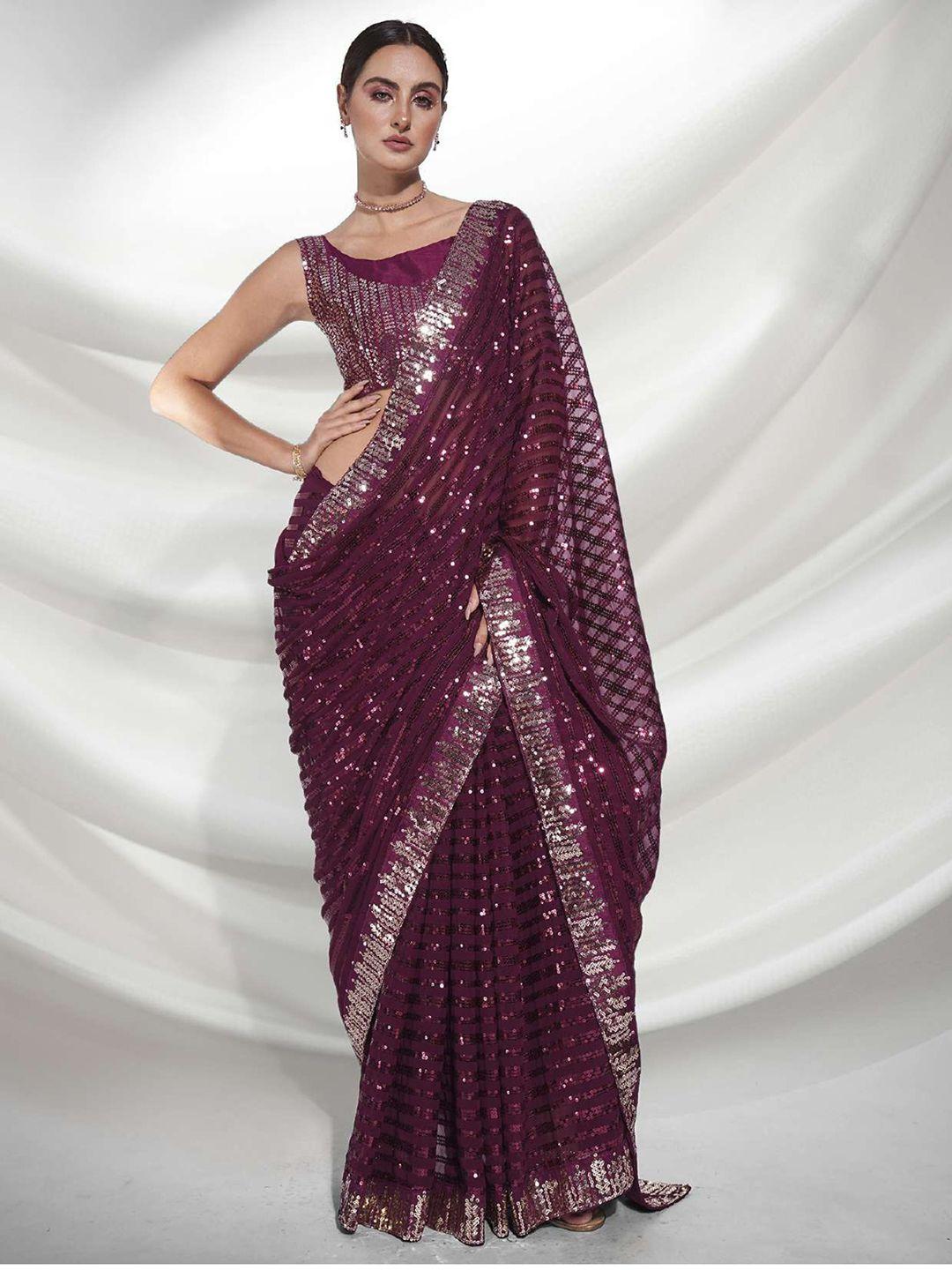 angroop woven design embellished sequinned pure georgette saree