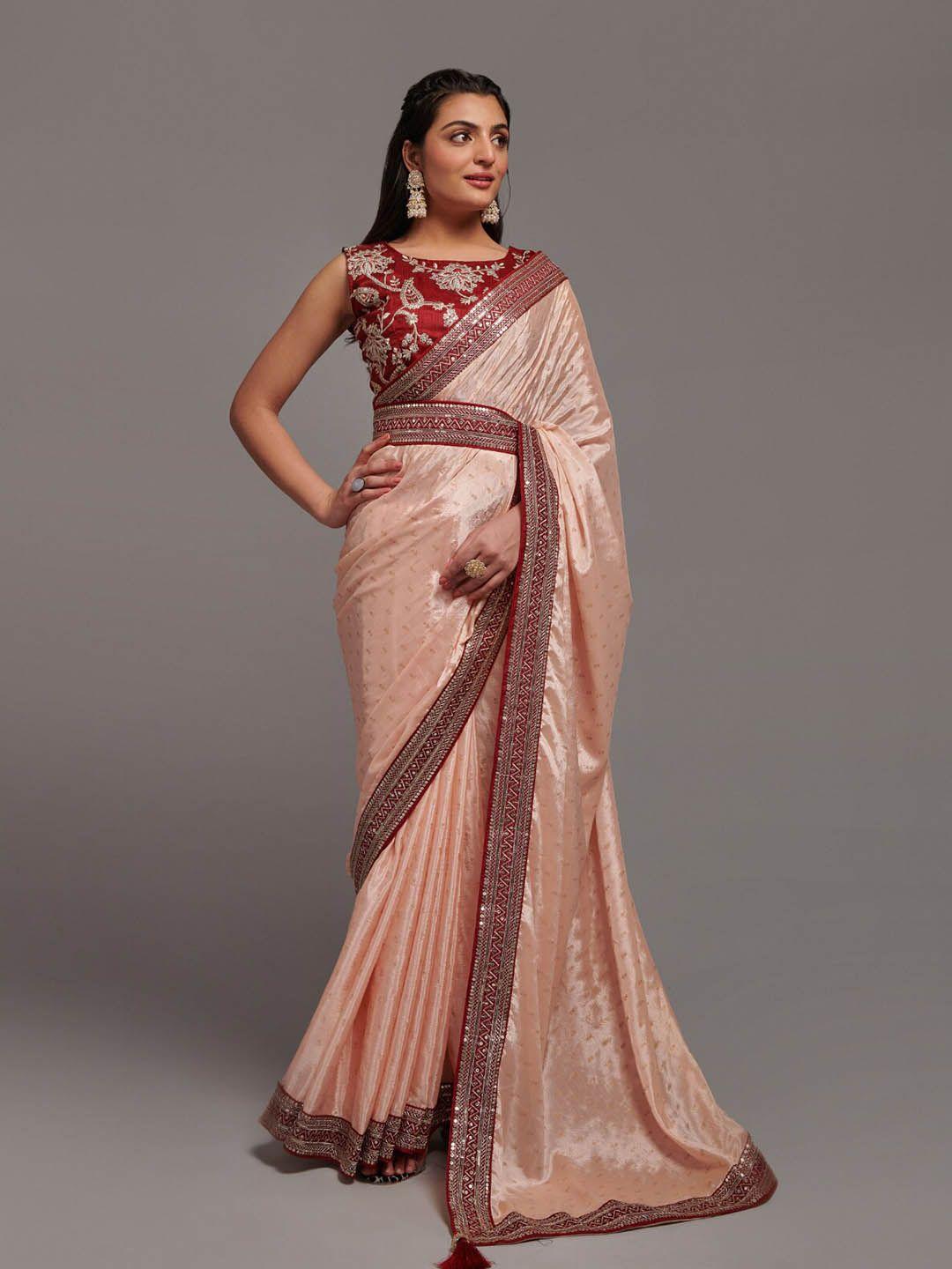 angroop woven design embroidered silk cotton belted saree