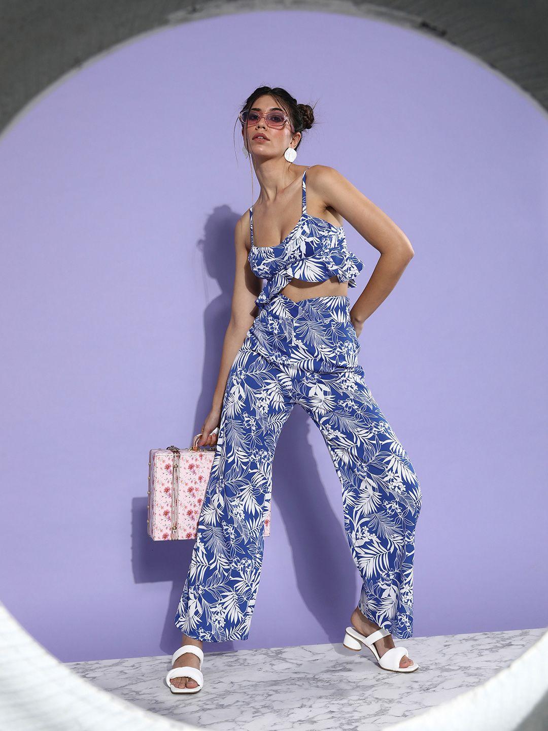 ani women stunning blue printed top with trousers