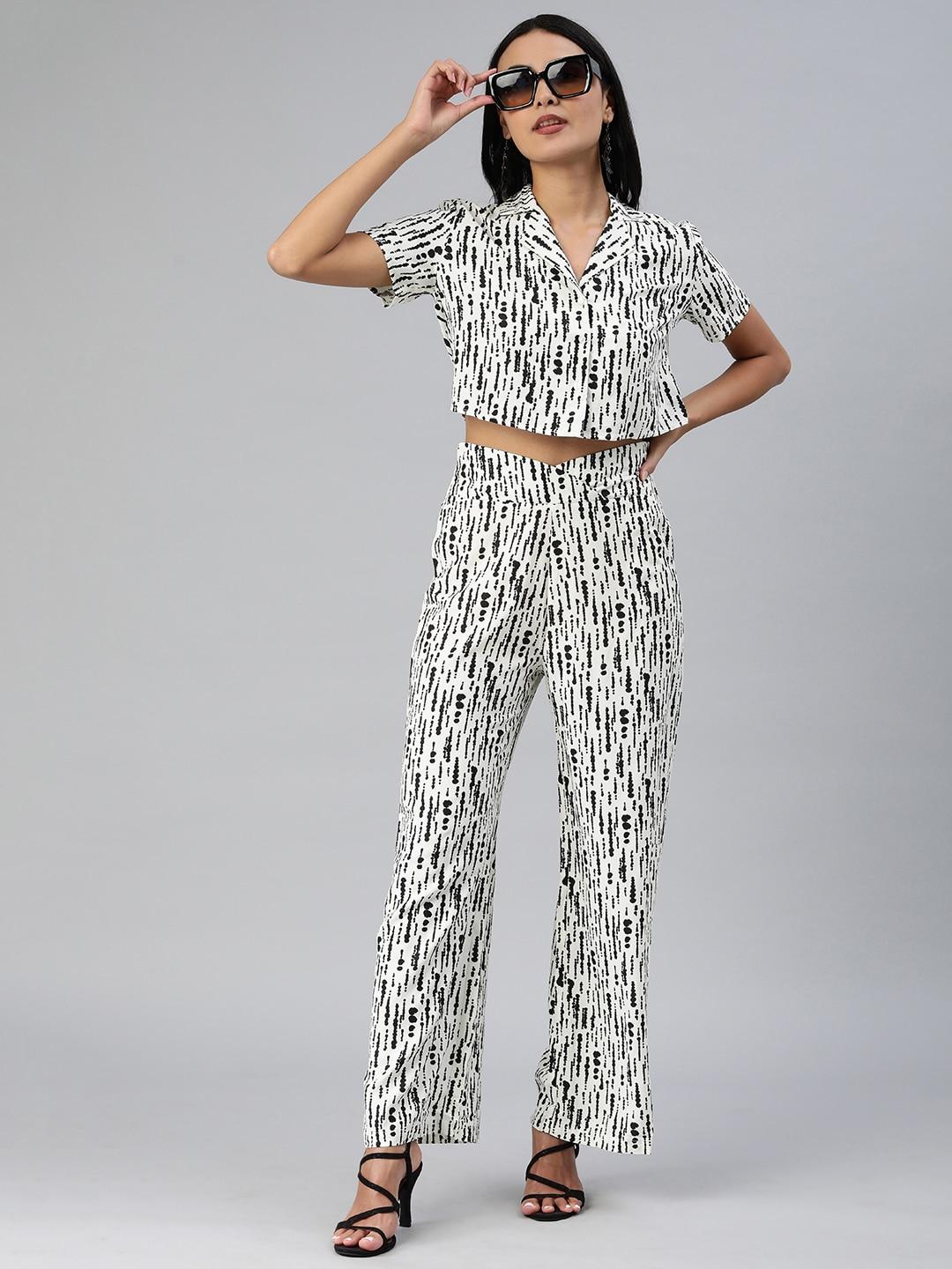 ani women white & black abstract print shirt with trouser