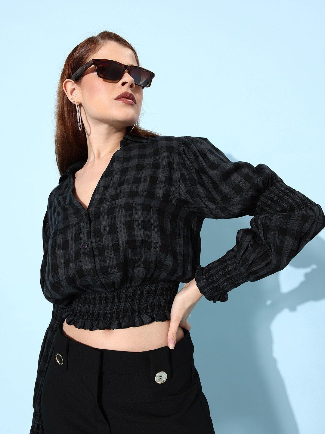 ani  classy black checked once upon a sleeve top