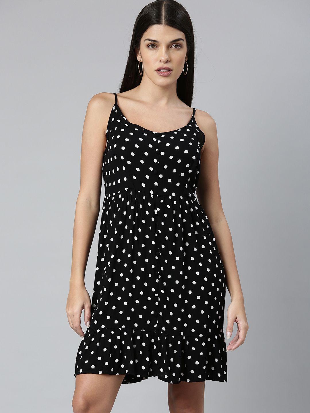 ani black & white polka dots print a-line dress