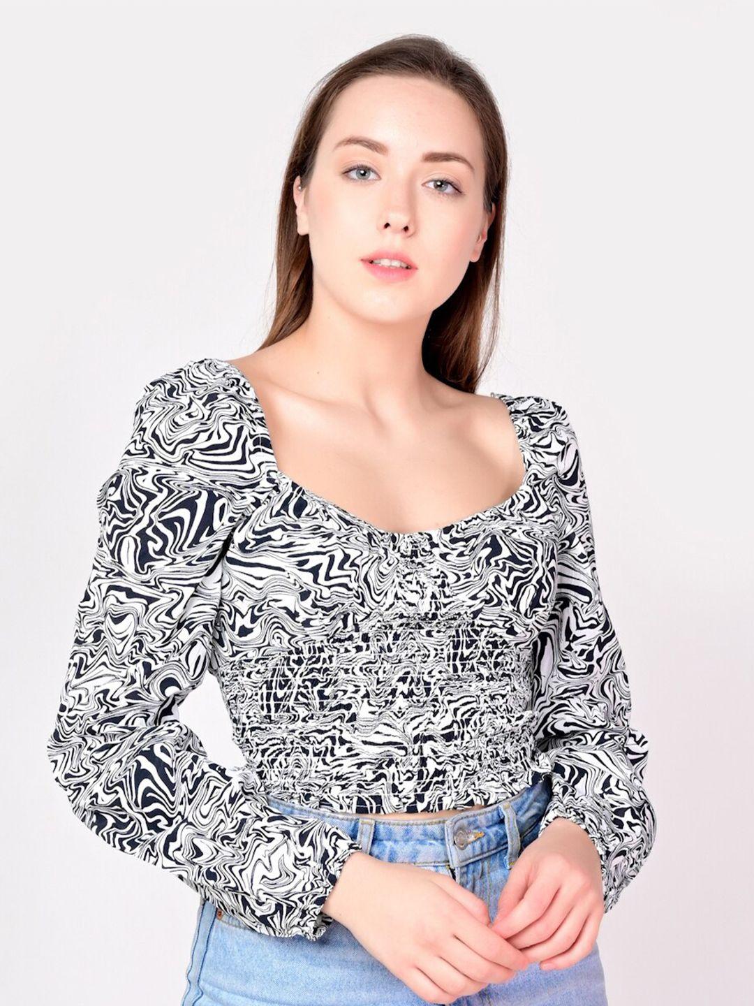 ani black & white print sweetheart neck top