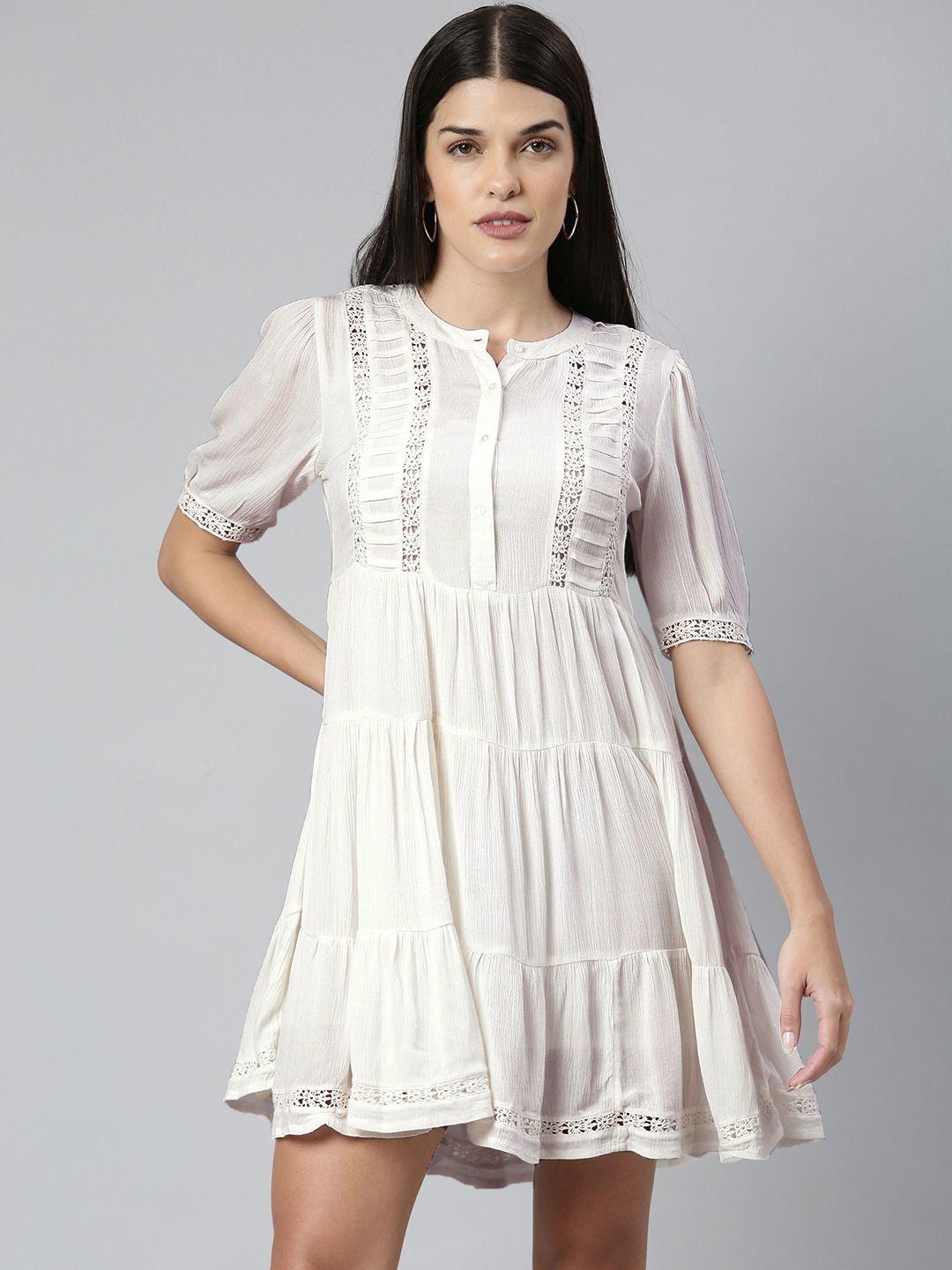 ani white solid lace inserts a-line dress