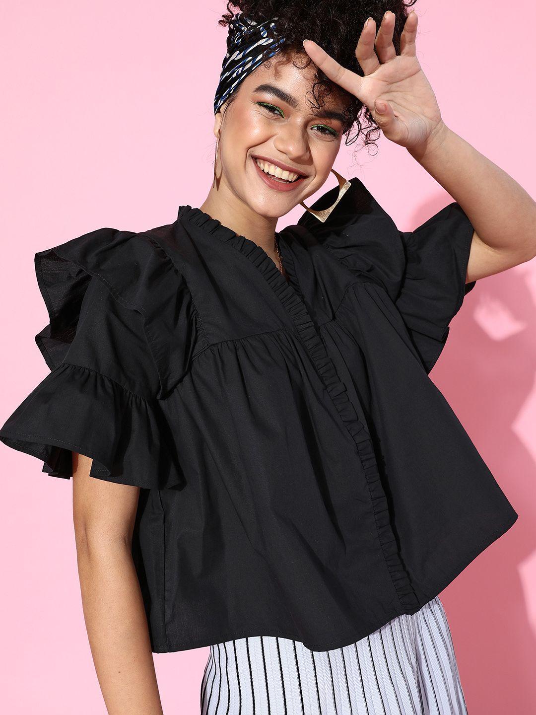 ani women black solid tiered shirt