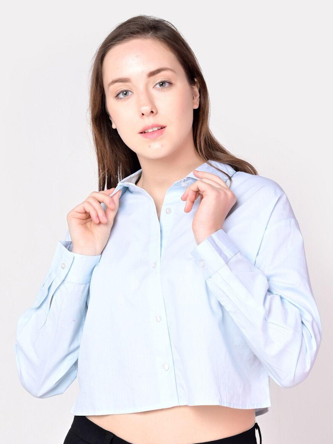 ani women blue cropped slim fit casual shirt