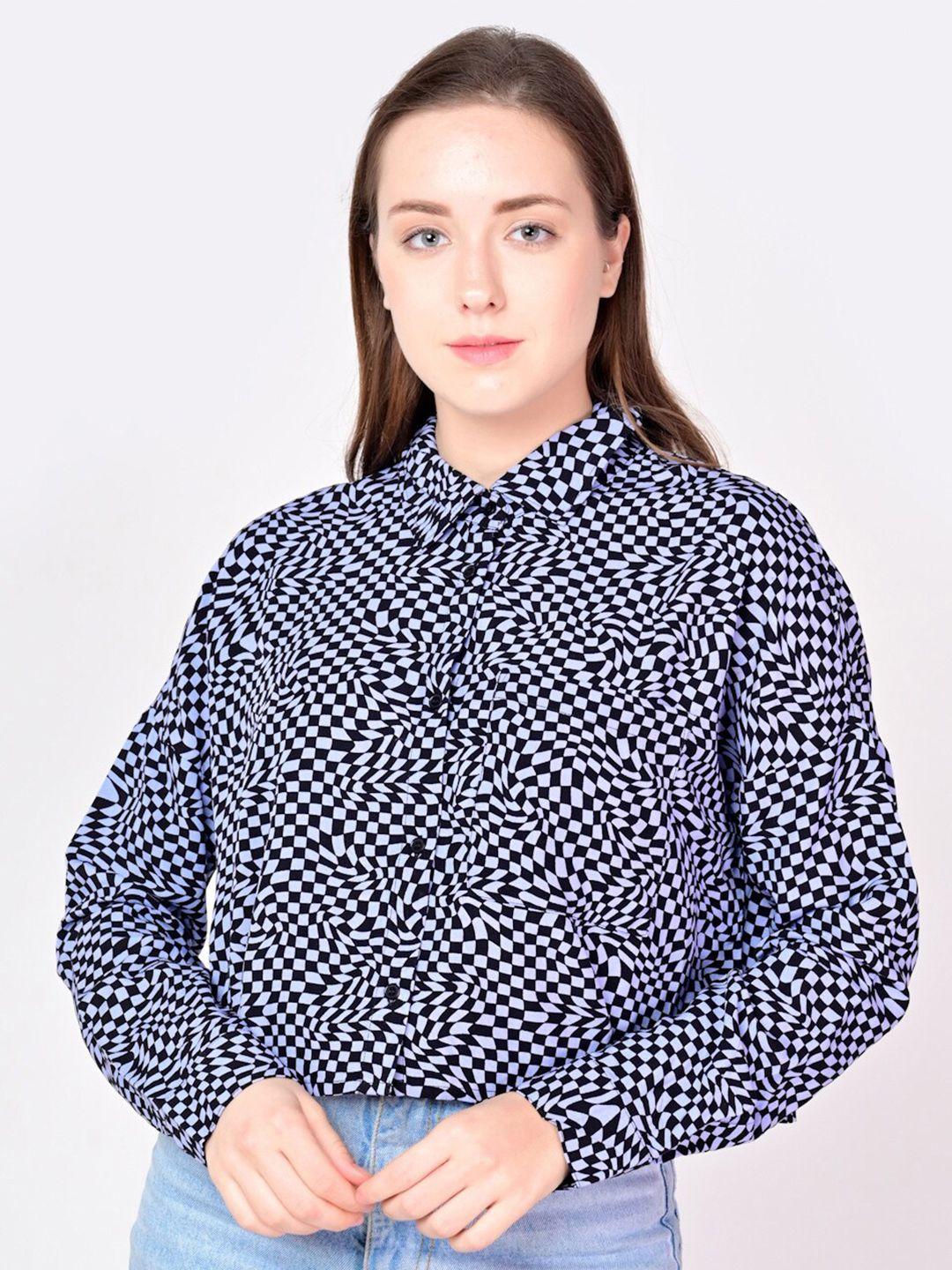 ani women blue slim fit printed casual shirt