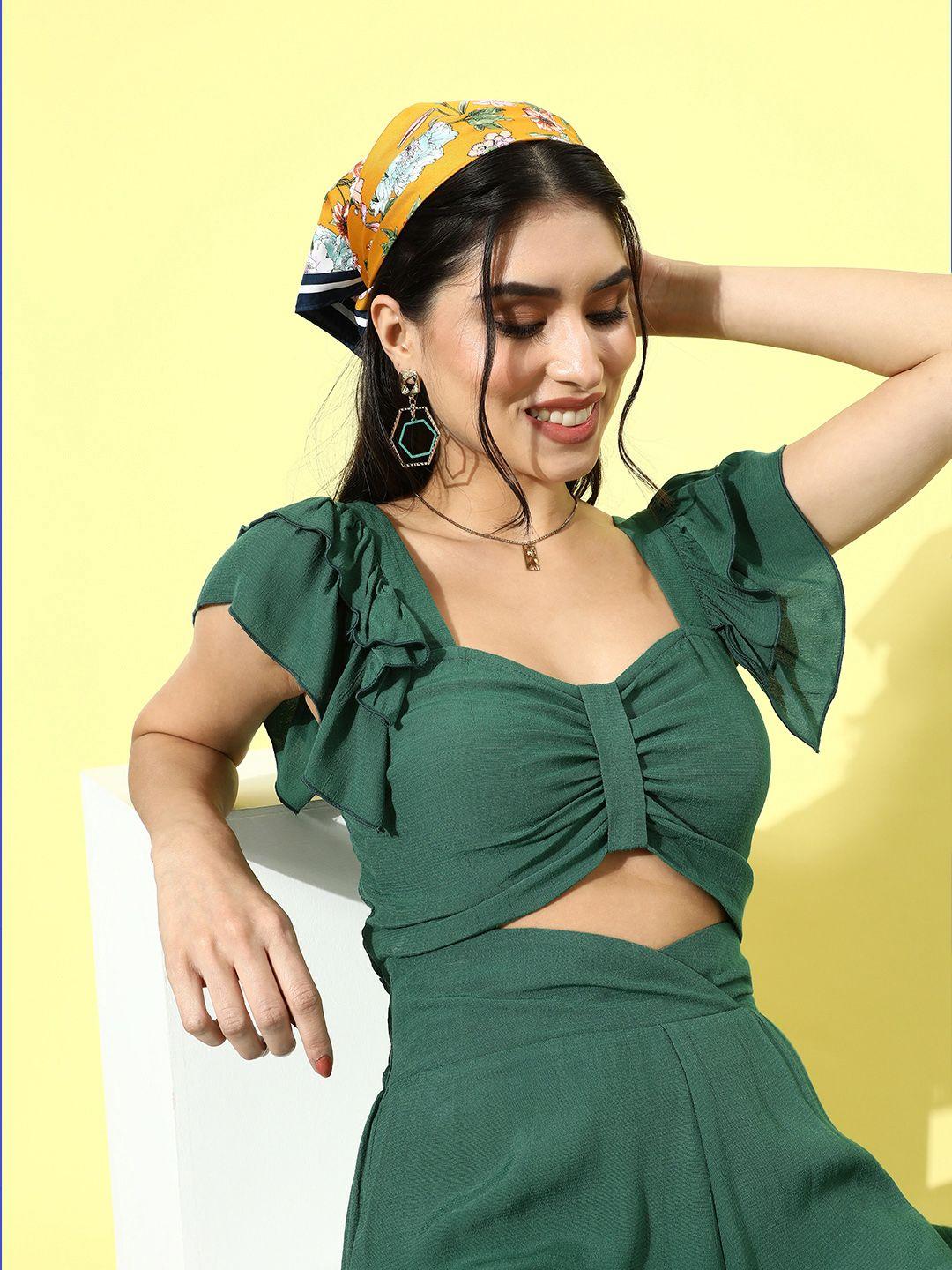 ani women gorgeous green solid top with palazzos
