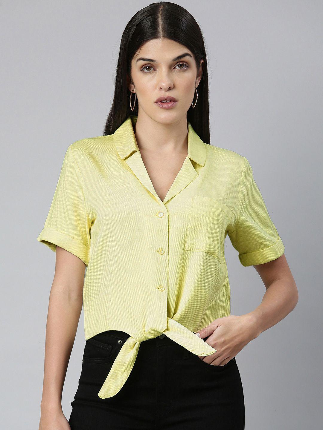 ani women yellow solid comfort slim fit cotton shirt