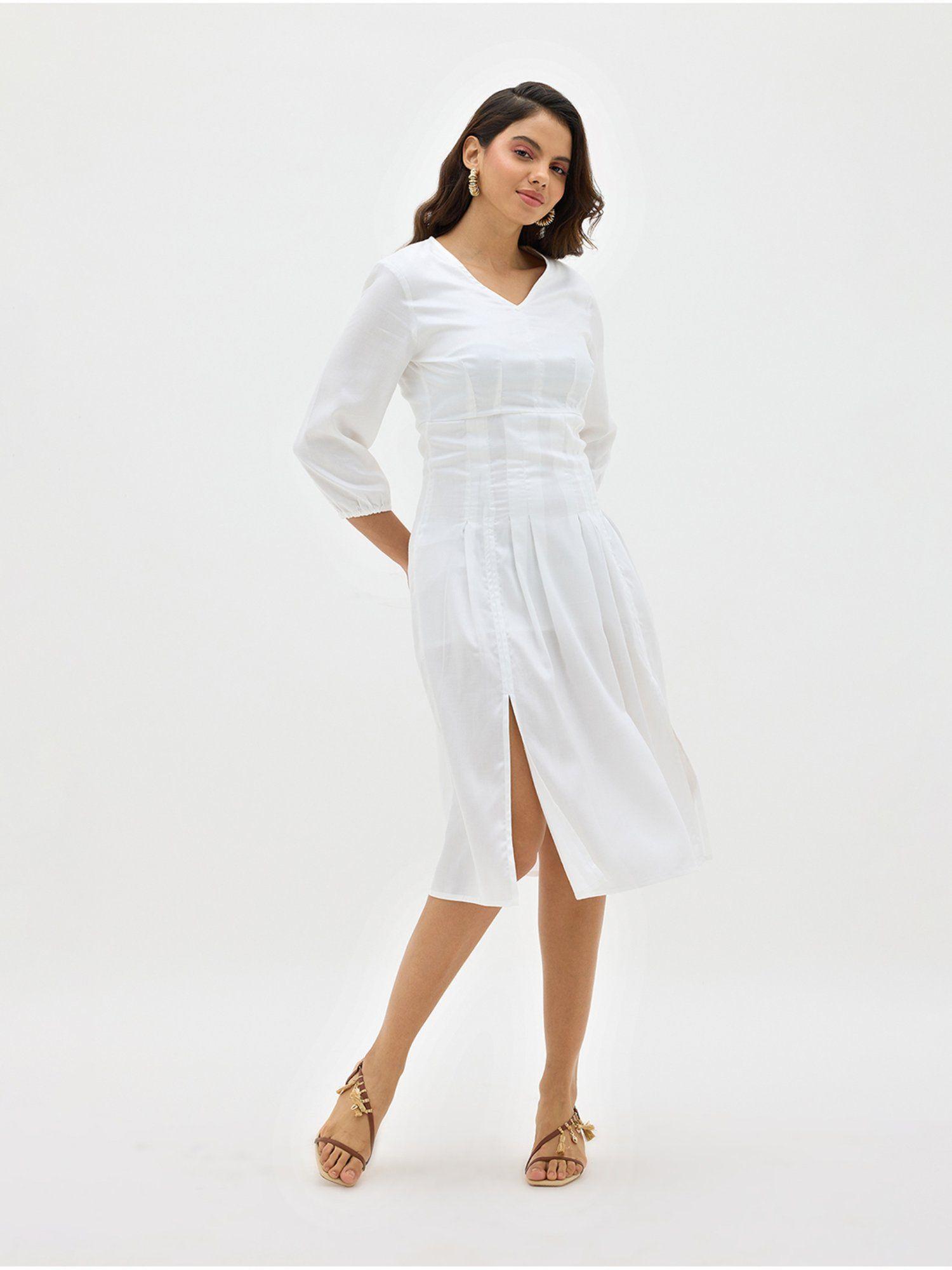 anida breezy cotton fit and flare dress with blouson sleeve