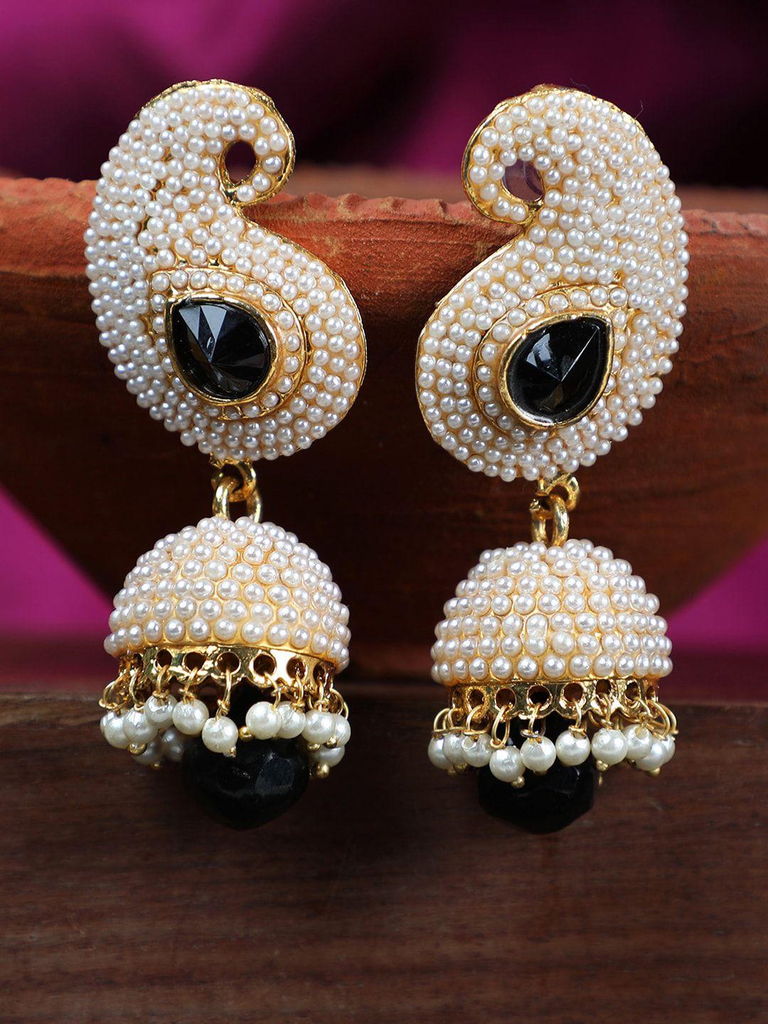 anikas creation gold plated black contemporary jhumkas earrings