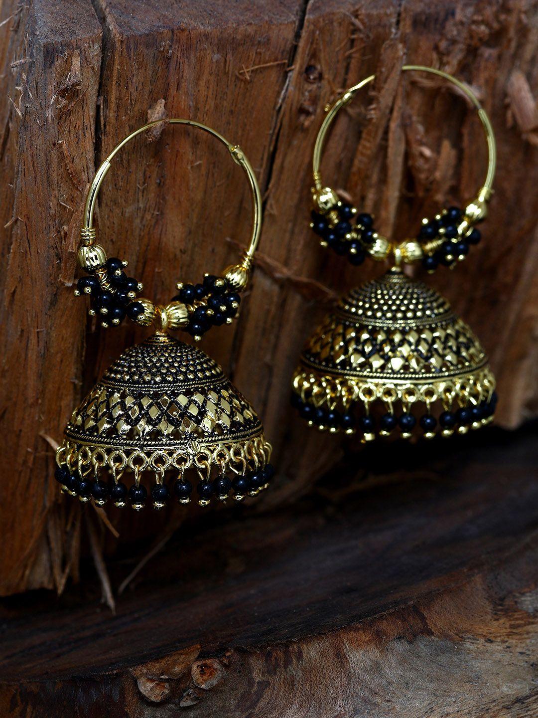 anikas creation black & gold-plated enamelled dome shaped jhumkas