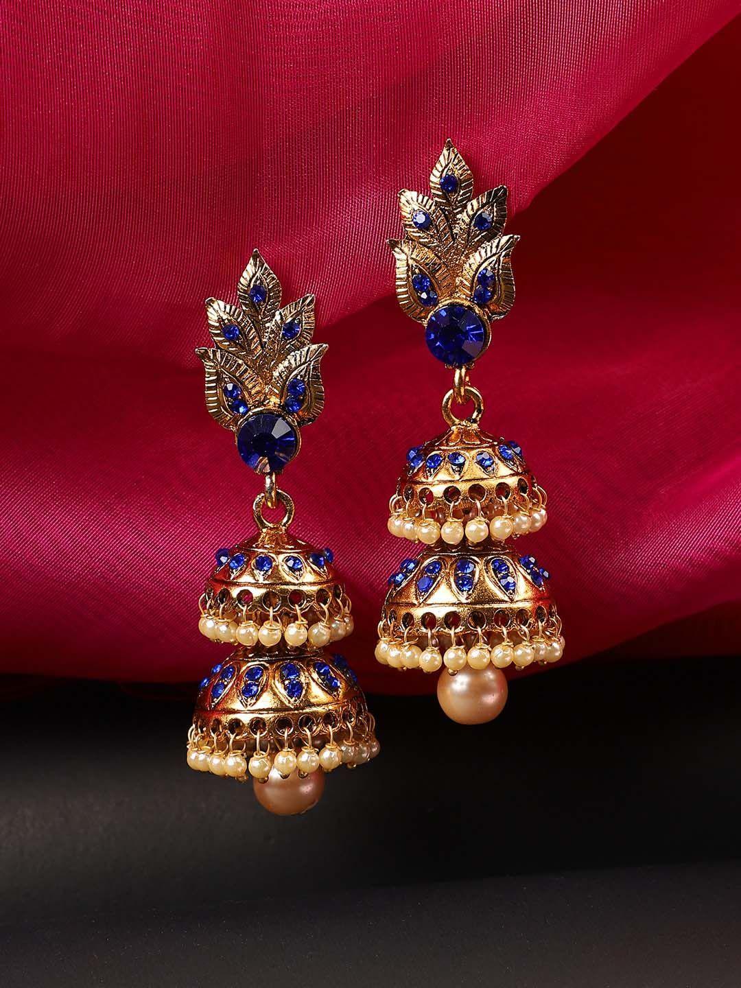 anikas creation blue contemporary jhumkas earrings