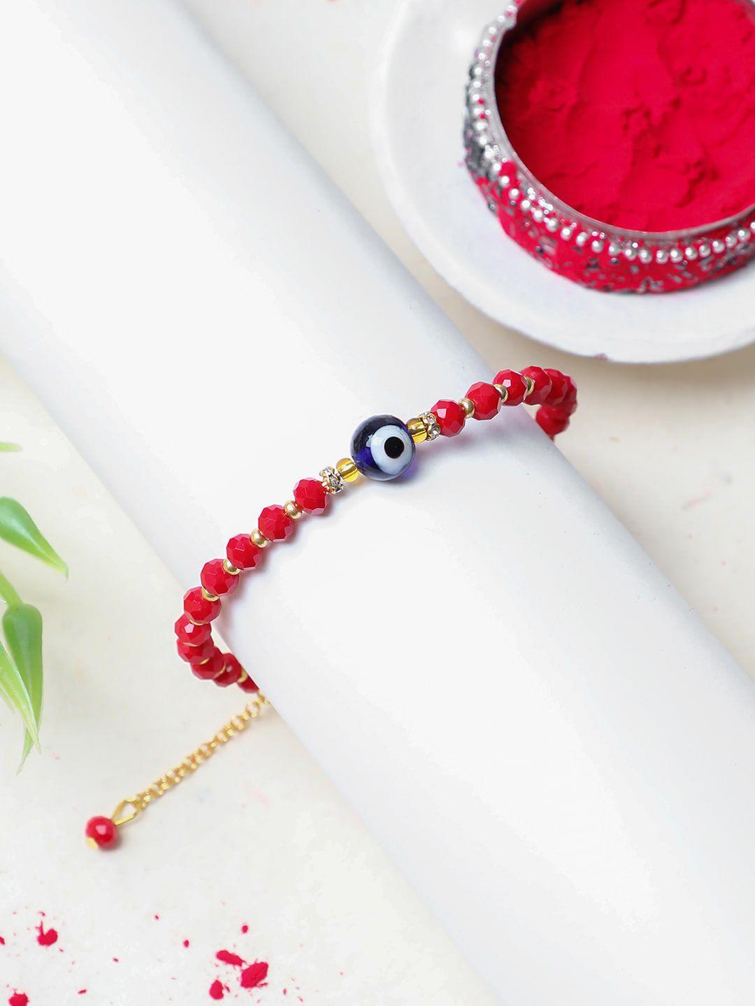 anikas creation bracelet evil eye rakhi with roli chawal shagun and greeting card