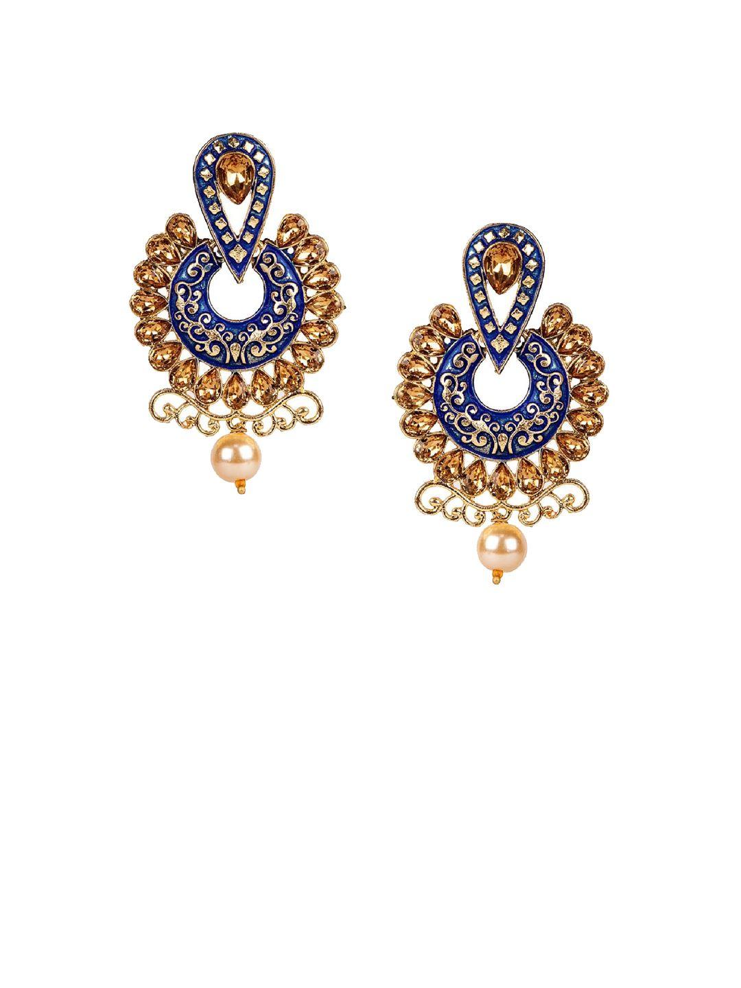 anikas creation gold-plated & blue circular drop earrings