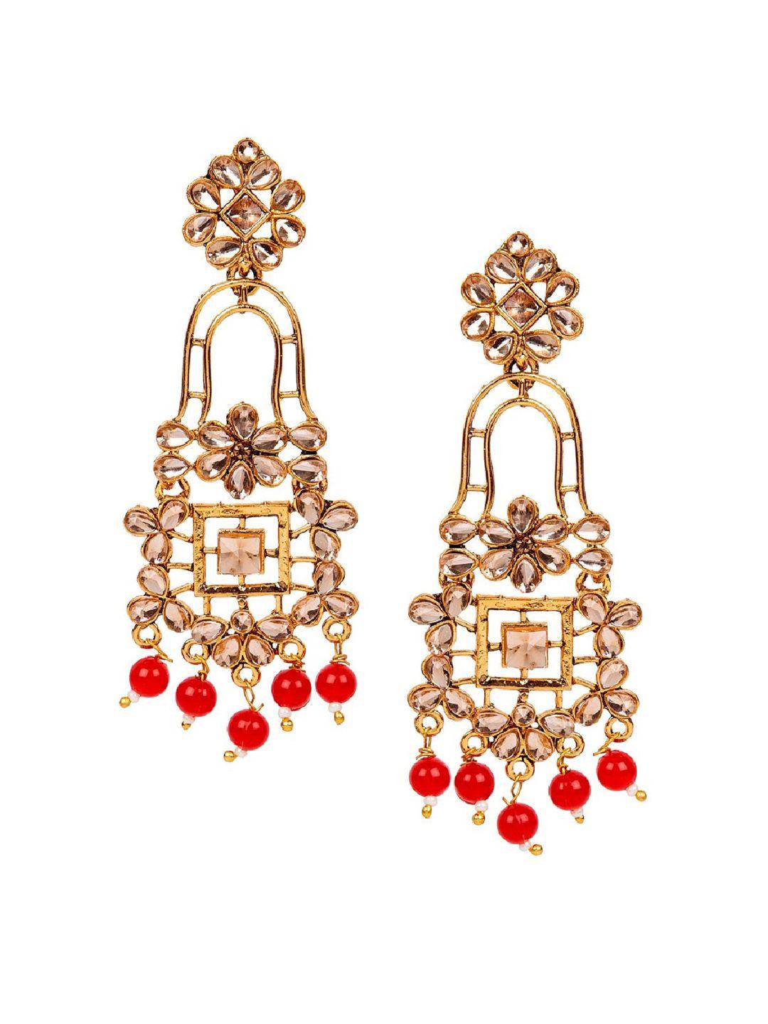anikas creation gold-plated & red classic drop earrings